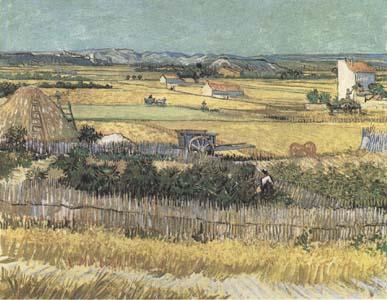 Vincent Van Gogh Harvest at La Crau,with Montmajour in the Background (Blue Cart) (mk09) oil painting picture
